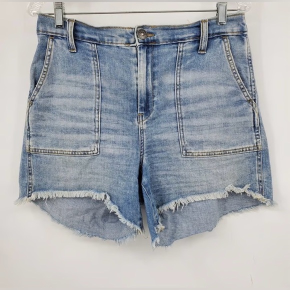 Aerie Blue Jean Shorts High-Waisted Frayed Hem - Picture 1 of 4